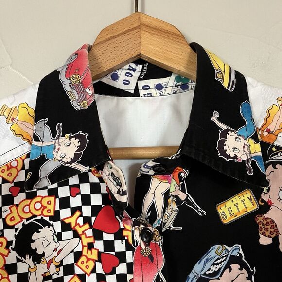 VTG Betty Boop Novelty Bingo Vegas NYC Cotton Button down Long Sleeve Blouse M/L - Picture 11 of 16
